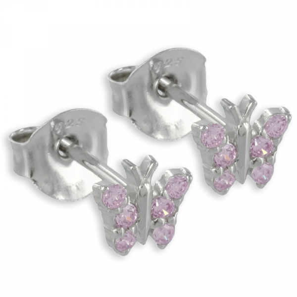 Ohrstecker Schmetterling mit 12 Zirkonia rosa Echt Silber 925