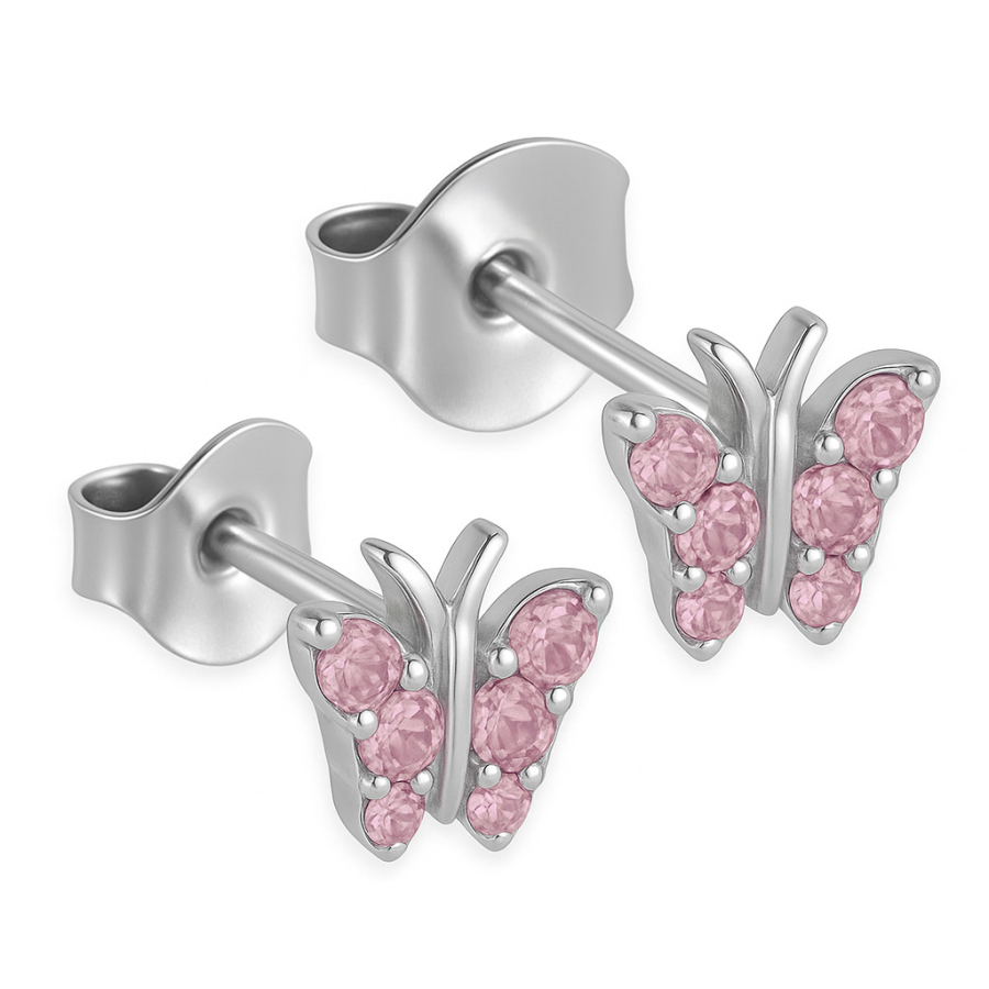 Ohrstecker Schmetterling mit 12 Zirkonia rosa Echt Silber 925