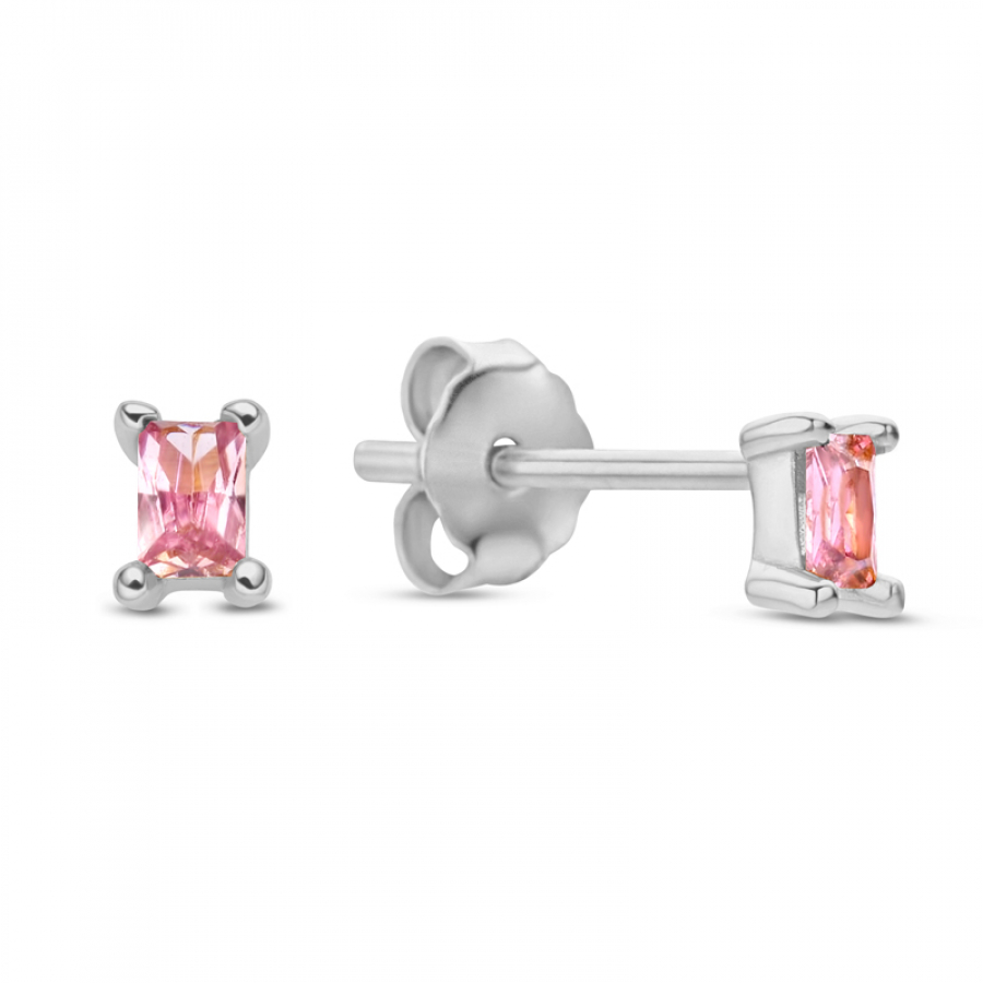 Ohrstecker mit Zirkonia Pink im Baguetteschliff Silber 925/000 rhodiniert