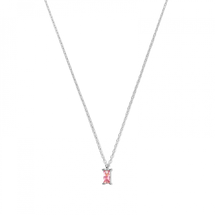 Collier Zirkonia Pink in Baguetteschliff 6x3mm Silber 925/000 rhodiniert