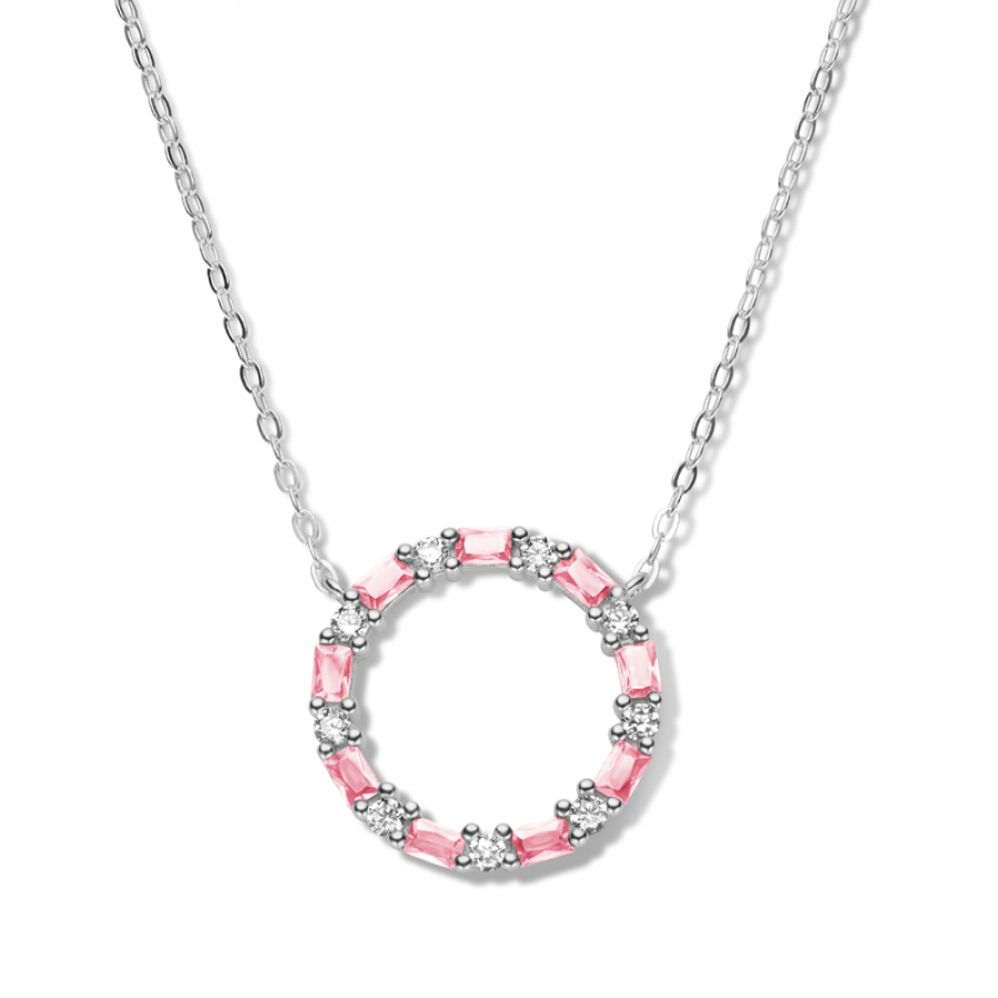 Collier Kreis mit 18 Zirkonia weiß/pink Silber 925/000 rhodiniert