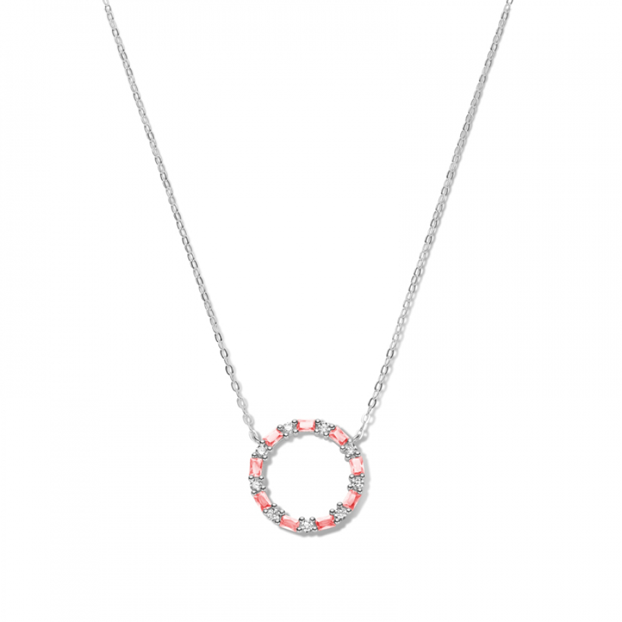 Collier Kreis mit 18 Zirkonia weiß/pink Silber 925/000 rhodiniert