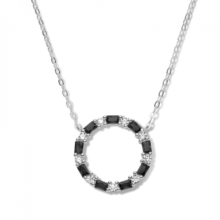 Collier Kreis mit 18 Zirkonia weiß/schwarz Silber 925/000 rhodiniert