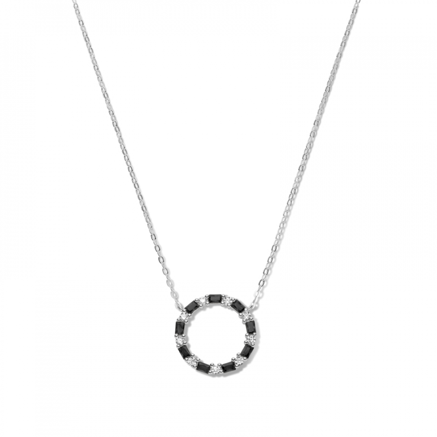 Collier Kreis mit 18 Zirkonia weiß/schwarz Silber 925/000 rhodiniert