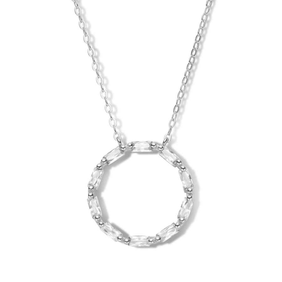 Collier Kreis mit 10 Zirkonia in Baguetteschliff Silber 925/000 rhodiniert