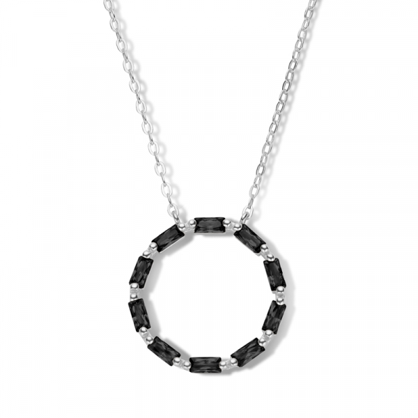 Collier Kreis mit 10 Zirkonia schwarz in Baguetteschliff Silber 925/000 rhodiniert