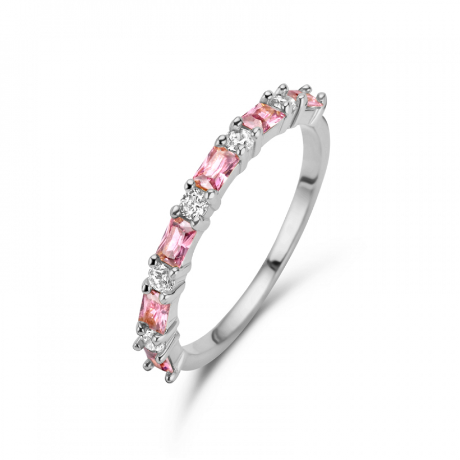 Damenring 11 Zirkonia weiß/pink Silber 925/000 rhodiniert