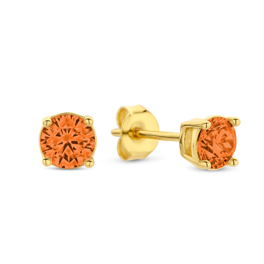 Ohrstecker mit Zirkonia orange Ø 4mm Silber 925/000 vergoldet
