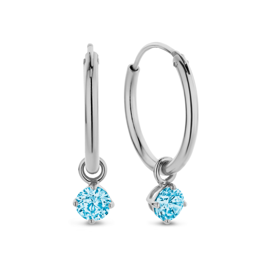 Creolen Ø 15mm mit Anhänger Zirkonia blau 4mm Silber 925/000 rhodiniert