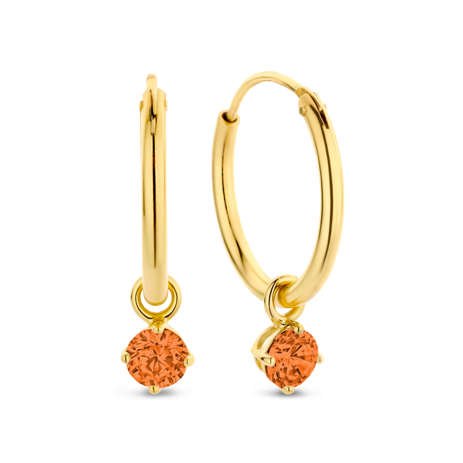 Creolen Ø 15mm mit Anhänger Zirkonia orange 4mm Silber 925/000 vergoldet