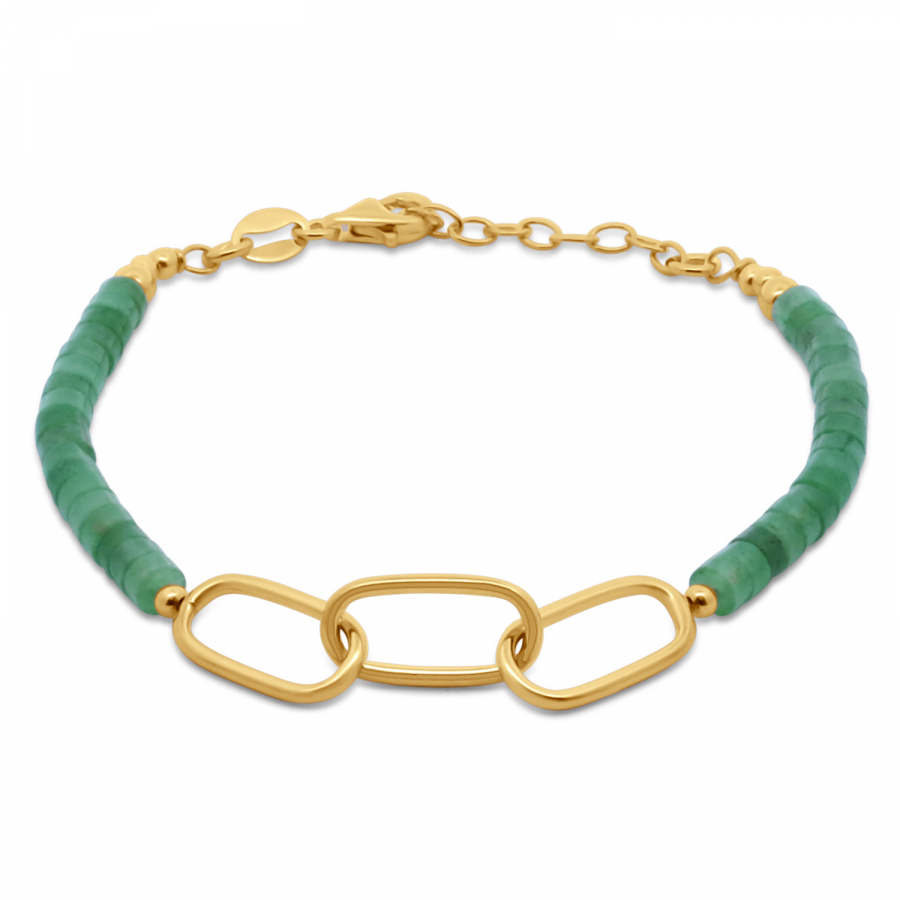 Armband 3-gliedrig mit grüner Jade Silber 925/000 vergoldet