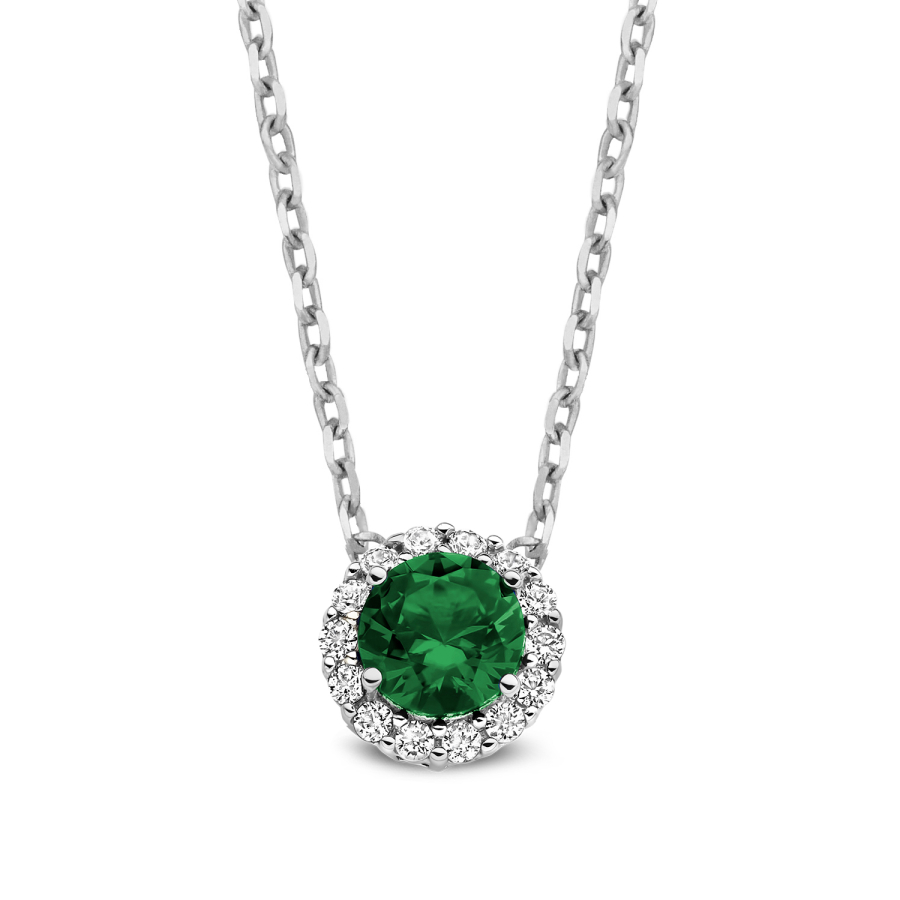 Collier mit Anhänger 17 Zirkonia grün/weiß Silber 925/000 rhodiniert