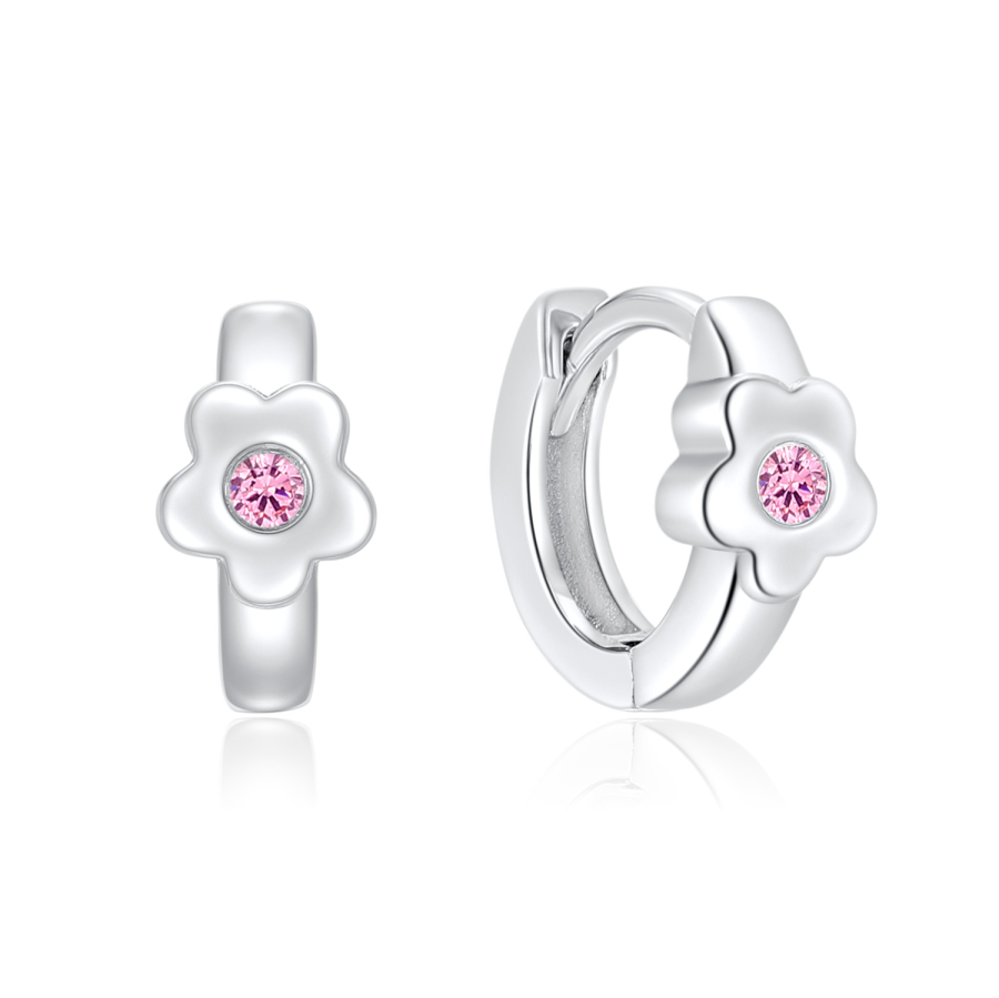 Klappcreolen Blume mit Zirkonia pink Silber 925/000 rhodiniert