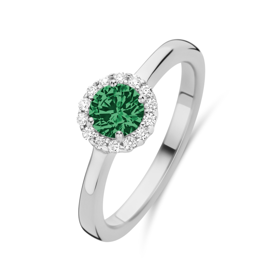 Damenring mit 15 Zirkonia grün/weiß Silber 925/000 rhodiniert