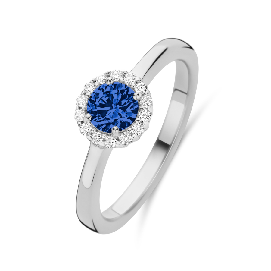 Damenring mit 15 Zirkonia blau/weiß Silber 925/000 rhodiniert