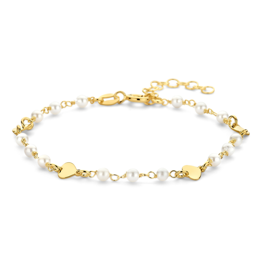 Armband mit Süßwasser-Zuchtperlen und Herzen Silber 925/000 vergoldet