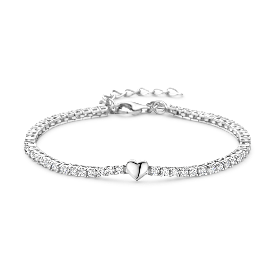 Tennisarmband mit 58 Zirkonia und Herzen Silber 925/000 rhodiniert