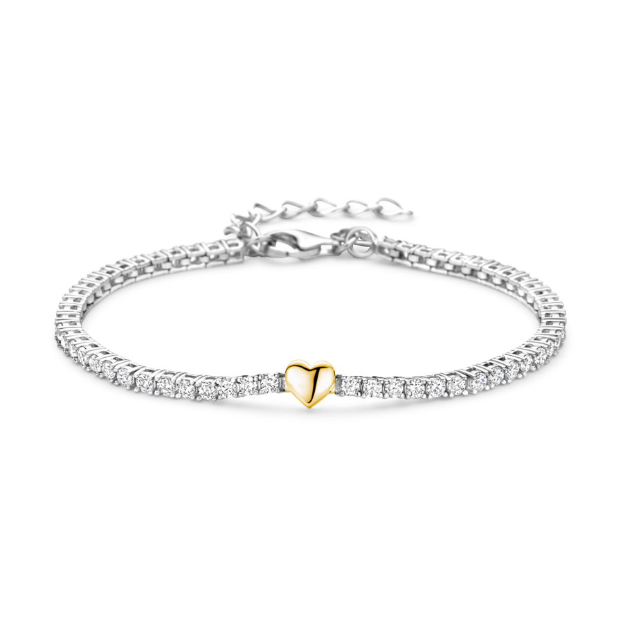 Tennisarmband mit 58 Zirkonia und Herzen Silber 925/000 rhodiniert + teilvergoldet
