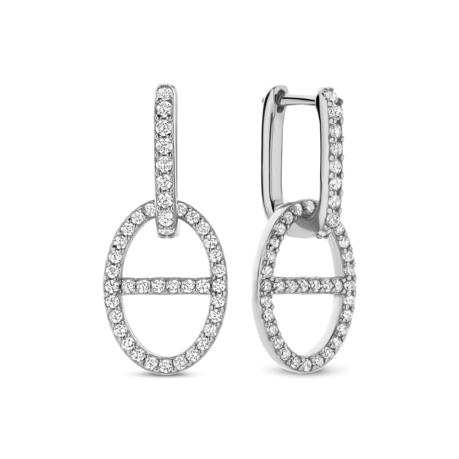 Klappcreolen Zirkonia mit Anhänger Zirkonia Silber 925/000 rhodiniert