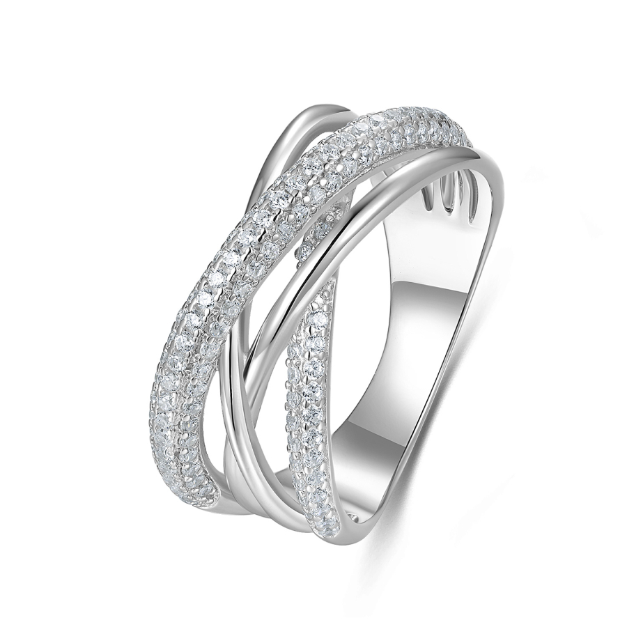 Ring 4-reihig Zirkonia Silber 925/000 rhodiniert