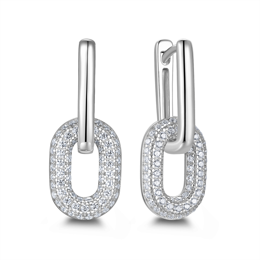 Klappcreolen Behang mit Zirkonia Silber 925/000 rhodiniert