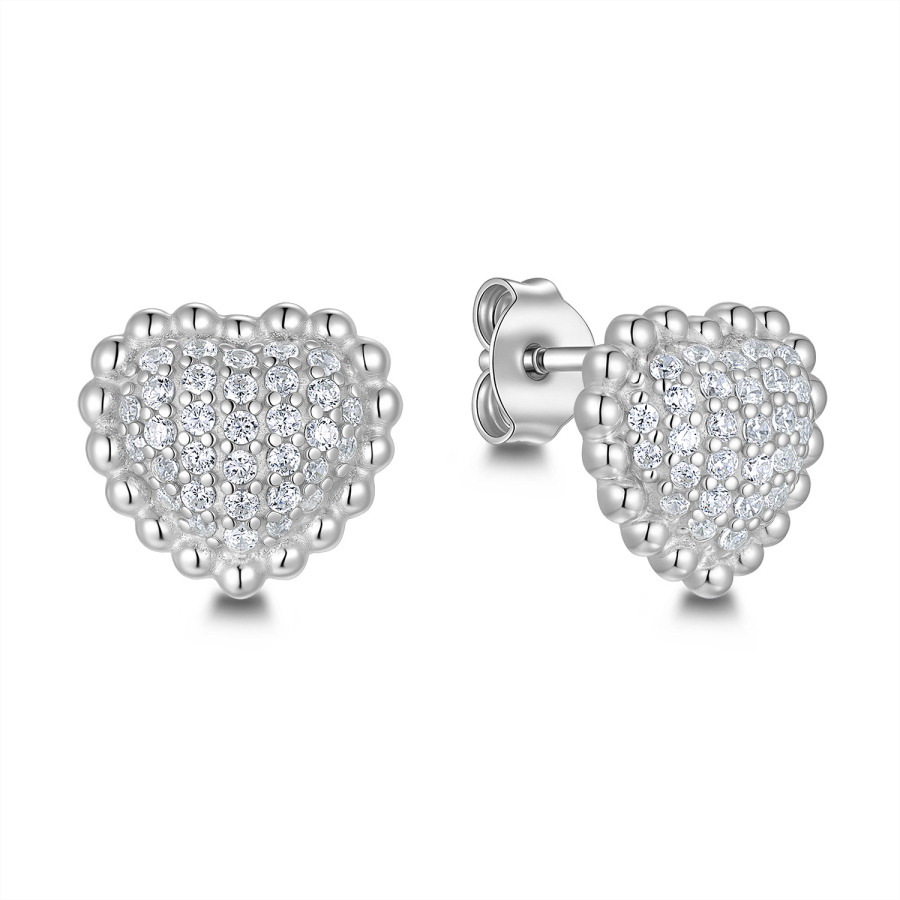Ohrstecker Herz mit 64 Zirkonia Silber 925/000 rhodiniert