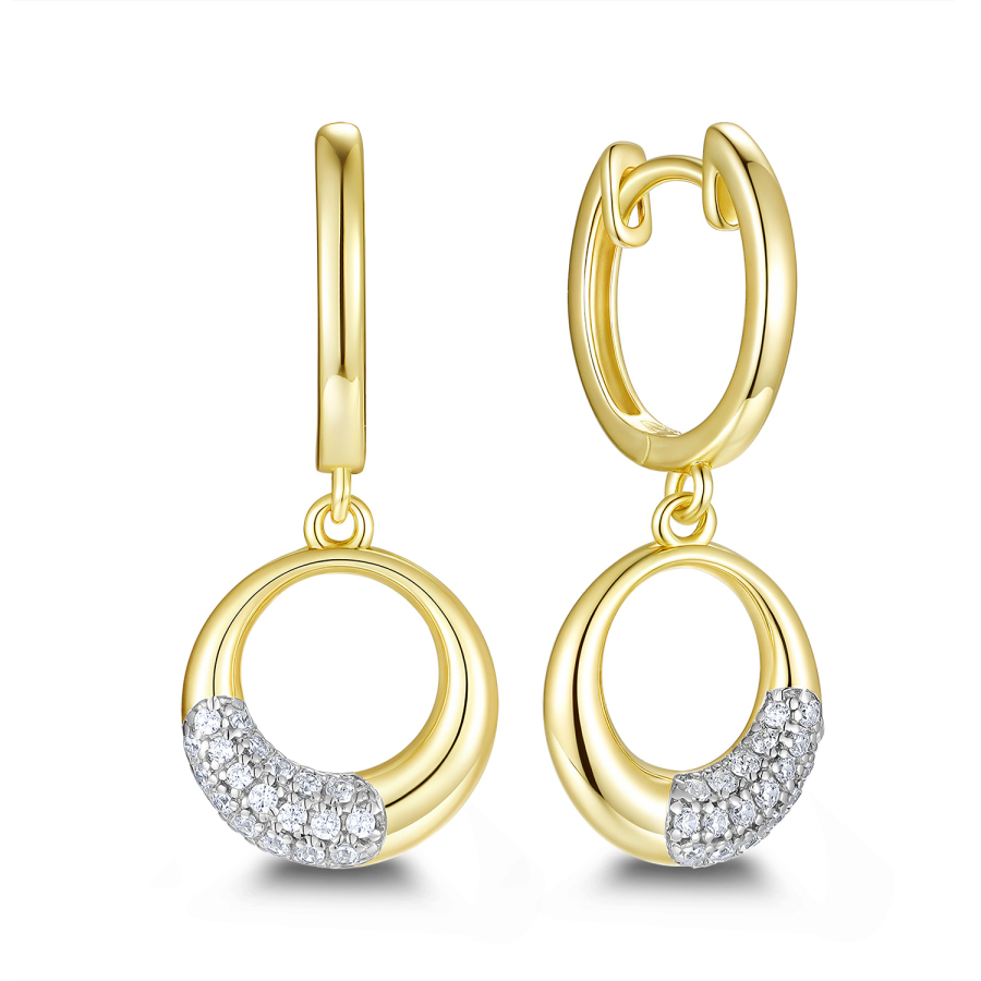 Klappcreolen mit Behang Zirkonia Silber 925/000 vergoldet