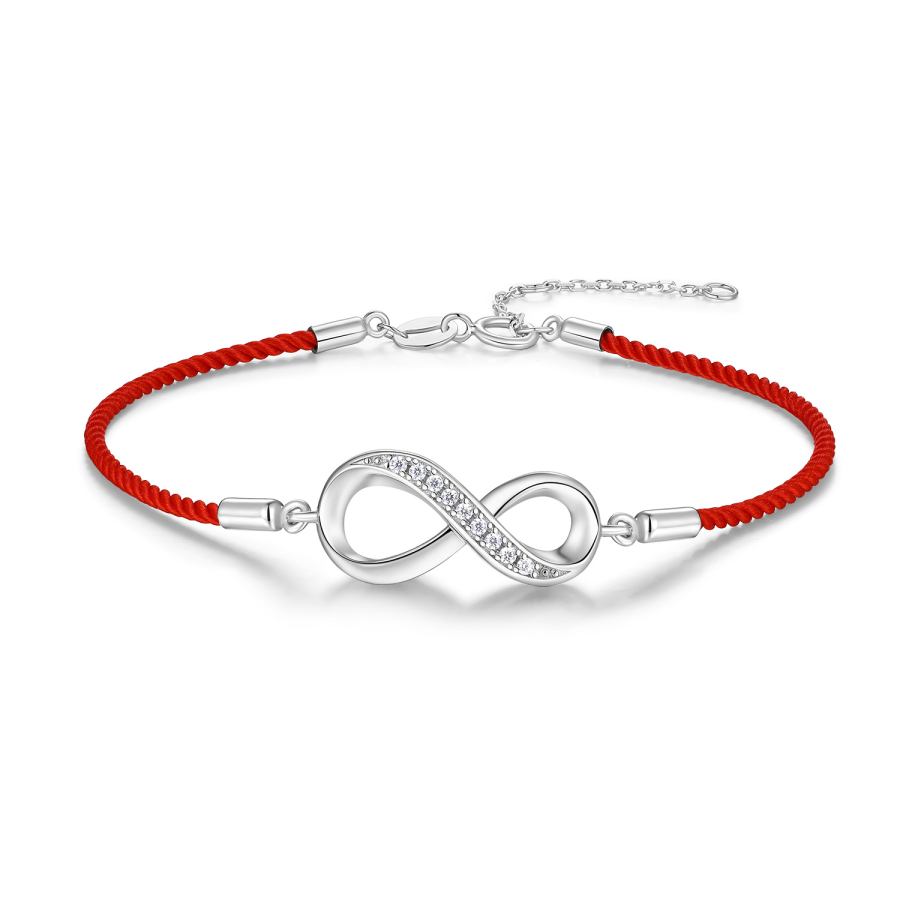 Textilarmband rot mit Infinity-Element & Zirkonia Silber 925/000 rhodiniert