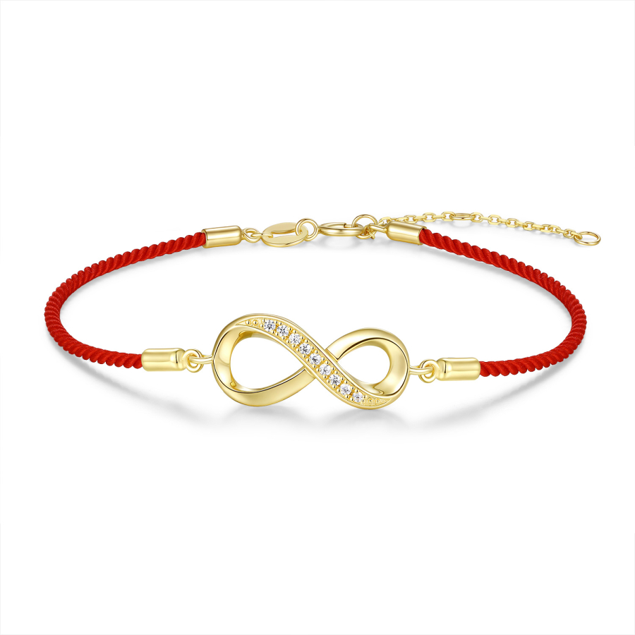 Textilarmband rot mit Infinity-Element & Zirkonia Silber 925/000 vergoldet