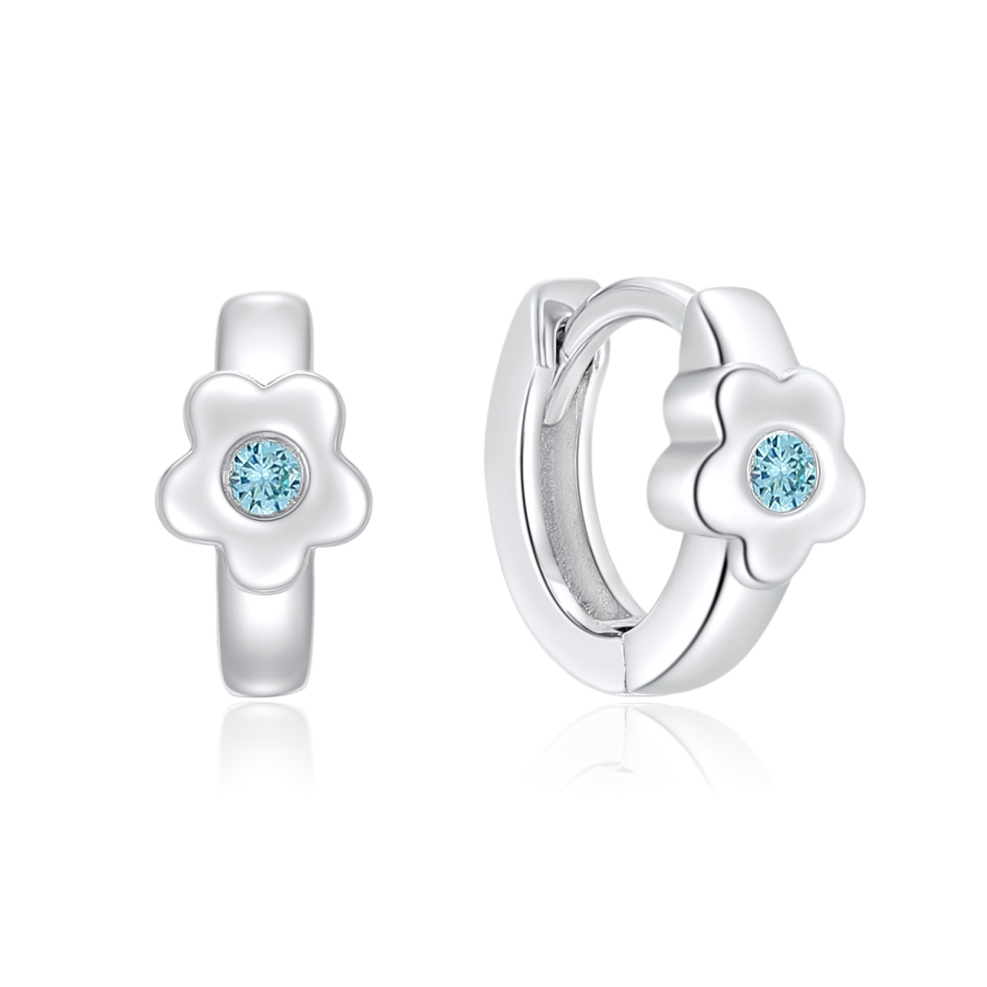 Klappcreolen Blume mit Zirkonia aqua Silber 925/000 rhodiniert