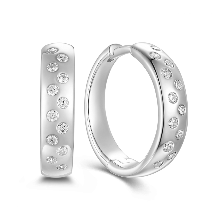 Klappcreolen Ø15mm mit 24 Zirkonia Silber 925/000 rhodiniert