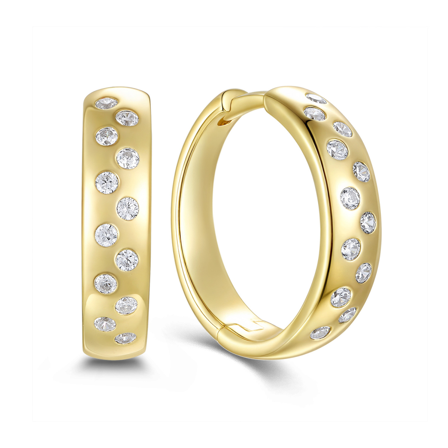 Klappcreolen Ø15mm mit 24 Zirkonia Silber 925/000 vergoldet