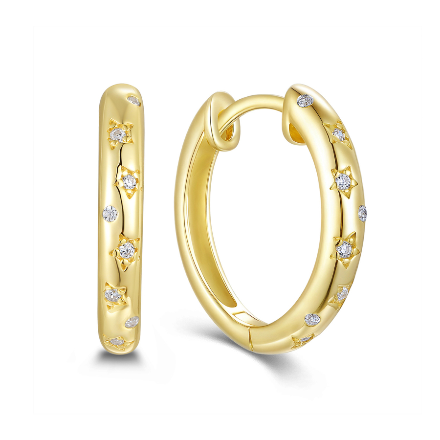 Klappcreolen Ø16mm mit 16 Zirkonia Silber 925/000 vergoldet