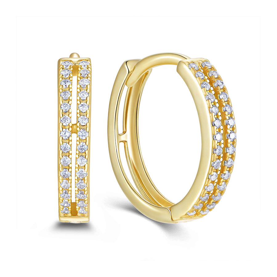 Klappcreolen Ø13mm mit 56 Zirkonia Silber 925/000 vergoldet