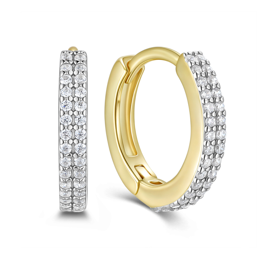 Klappcreolen Ø13mm mit 60 Zirkonia Silber 925/000 vergoldet