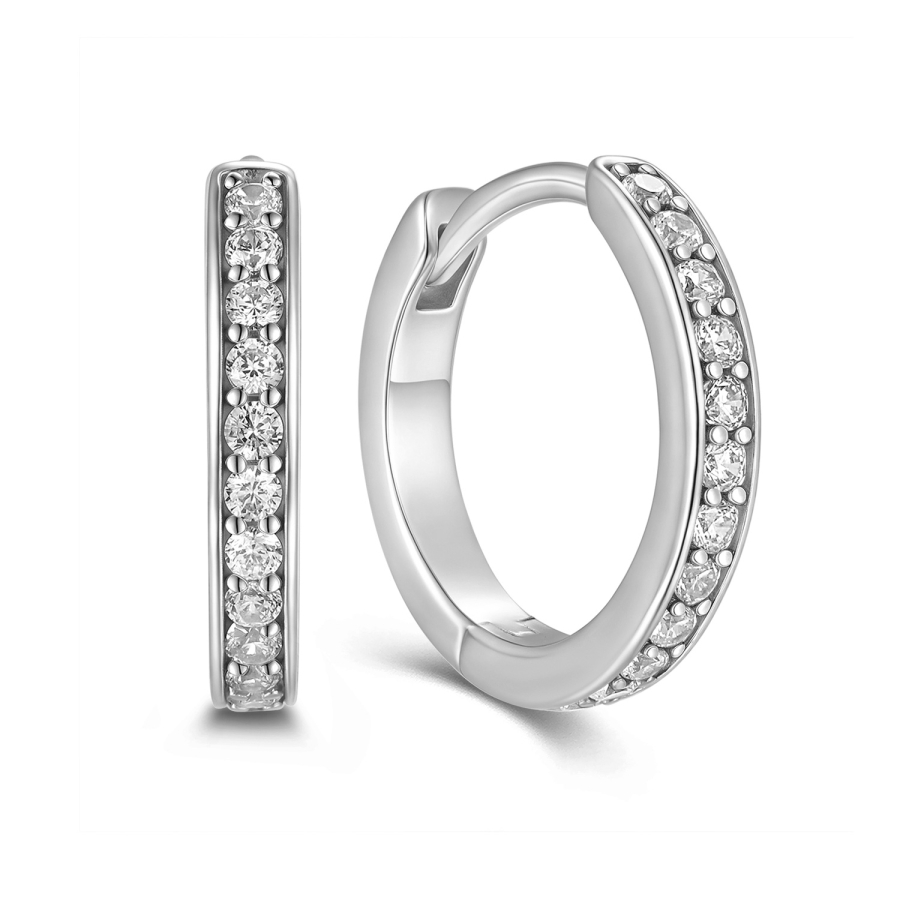 Klappcreolen Ø14mm mit 24 Zirkonia Silber 925/000 rhodiniert