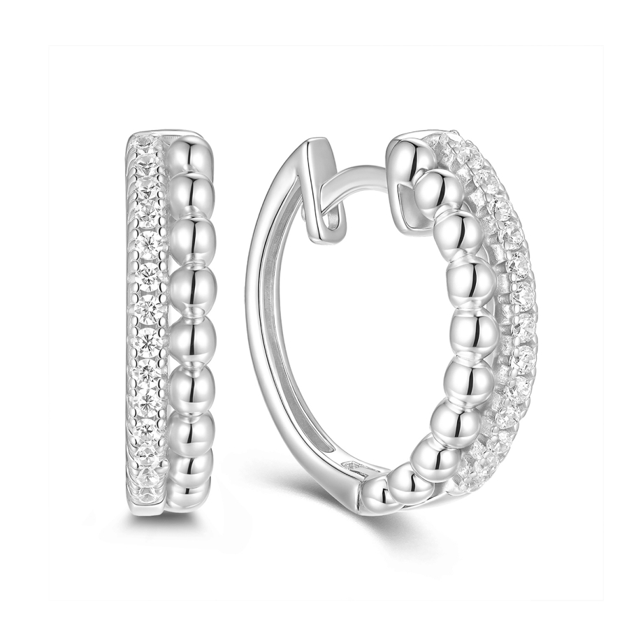 Klappcreolen Ø15mm mit 28 Zirkonia Silber 925/000 rhodiniert