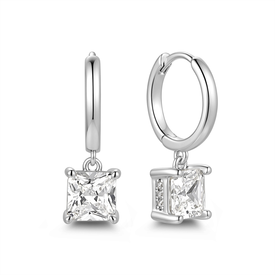 Klappcreolen 925 Silber, 12mm, Behang mit 14 Zirkonia, rhodiniert oder vergoldet