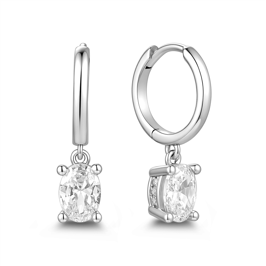 Klappcreolen 925 Silber, 12,5mm mit 14 Zirkonia, rhodiniert oder vergoldet