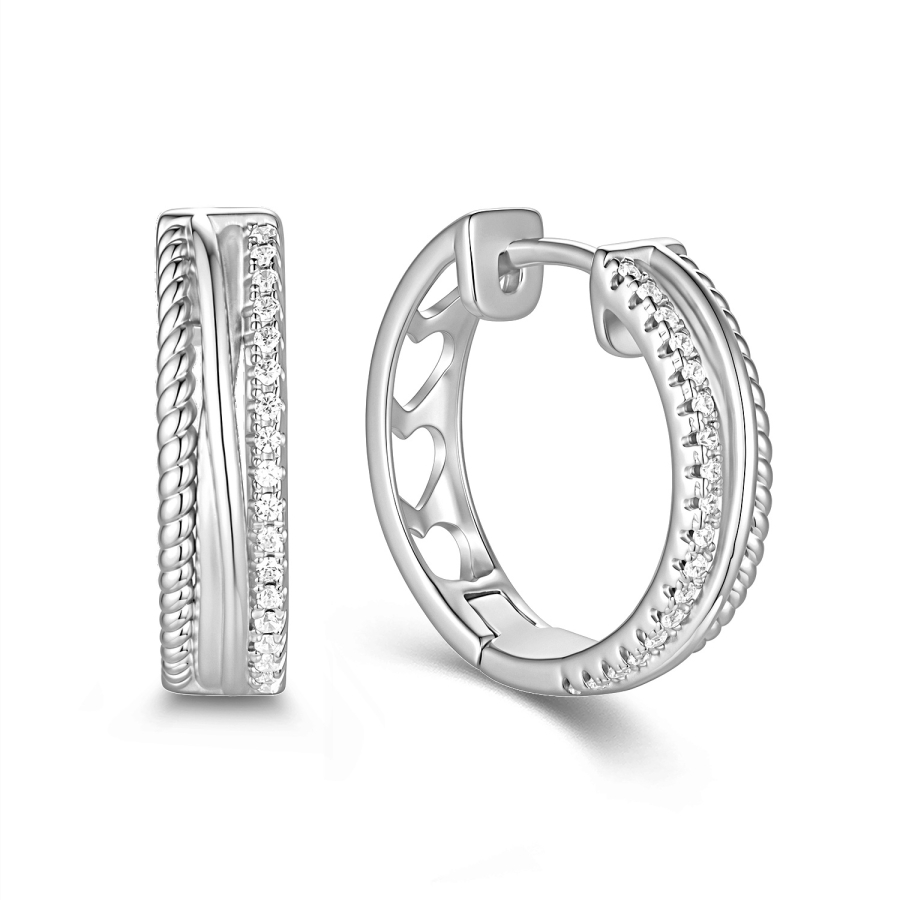 Klappcreolen 925 Silber, 17mm mit 38 Zirkonia, rhodiniert oder vergoldet