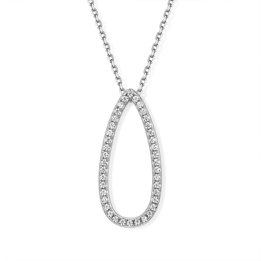 Collier 925 Silber 45 cm, verstellbar auf 42 und 40 cm, Anhänger mit 40 Zirkonia, vergoldet oder rhodiniert