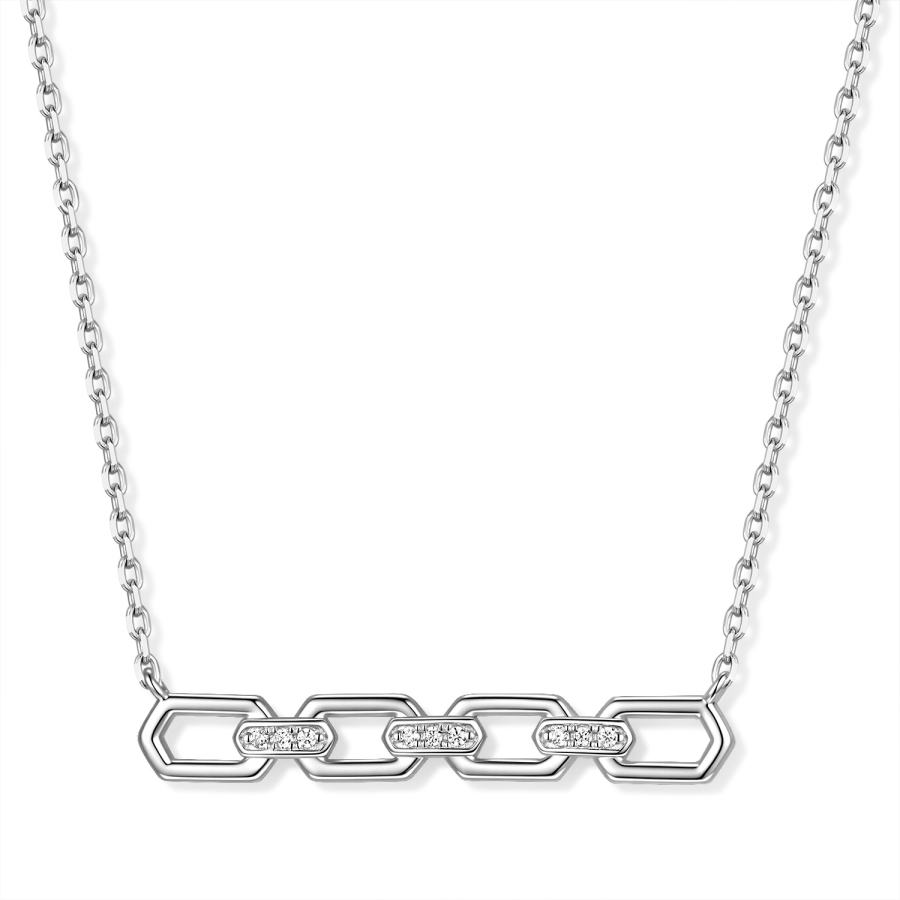 Collier 925 Silber 45 cm, verstellbar auf 42 und 40 cm, mit Anhänger 9 Zirkonia, vergoldet oder rhodiniert