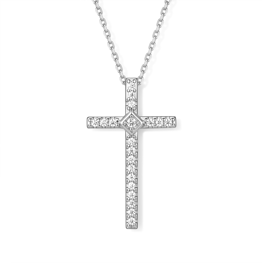 Collier Anhänger Kreuz 20 Zirkonia Silber 925/000 rhodiniert