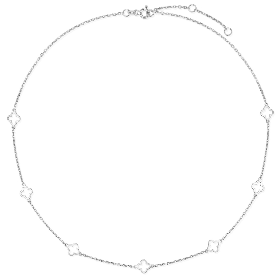 Collier 45/43/41 cm mit Kleeblättern Silber 925/000 rhodiniert