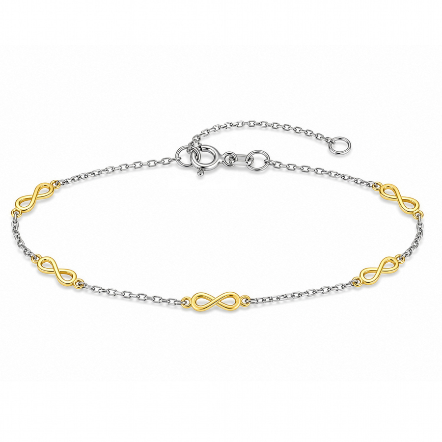 Armband Infinity Bicolor 16+3cm Silber 925/000 rhodiniert & vergoldet