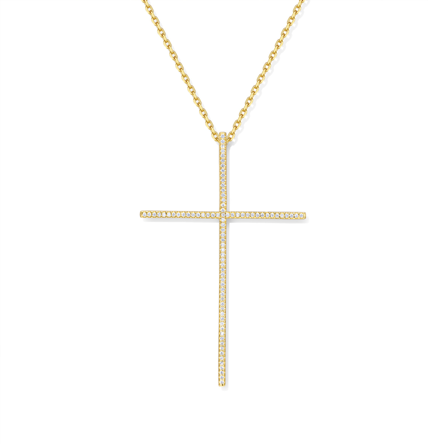 Collier Anhänger Kreuz 80 Zirkonia Silber 925/000 vergoldet