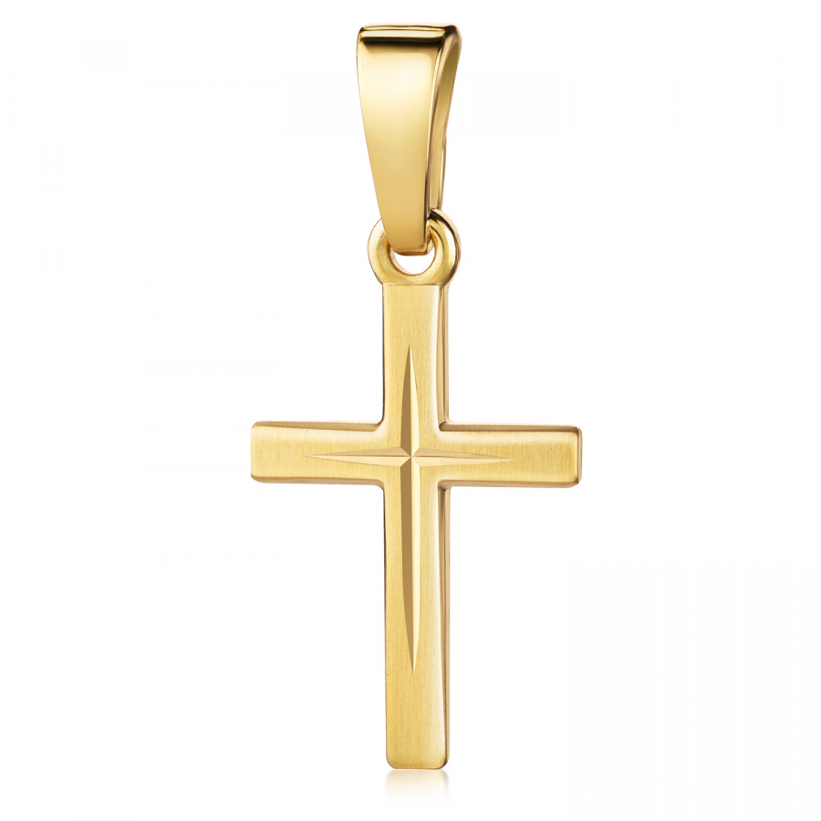 Anhänger Kreuz seidenmatt/diamantiert 13mm Gold 333/000