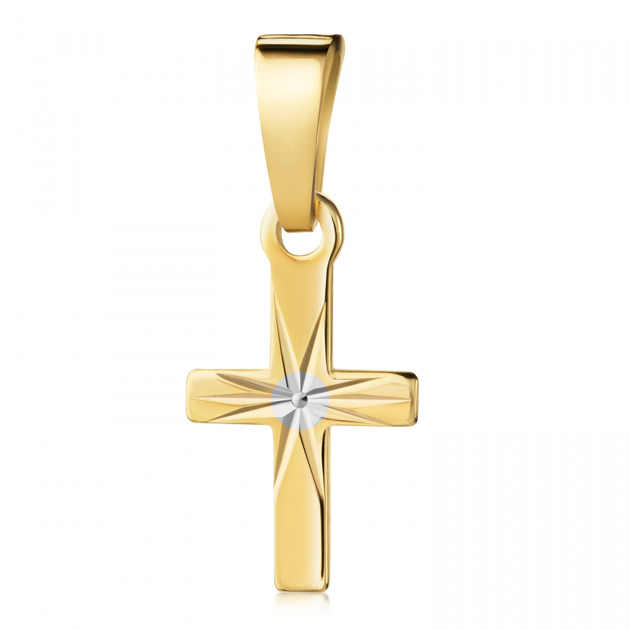 Anhänger Kreuz glanz/diamantiert 10mm Gold 333/000 teilrhodiniert