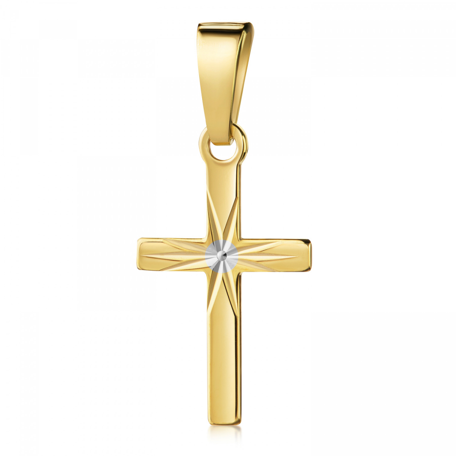 Anhänger Kreuz glanz/diamantiert 13mm Gold 333/000 teilrhodiniert