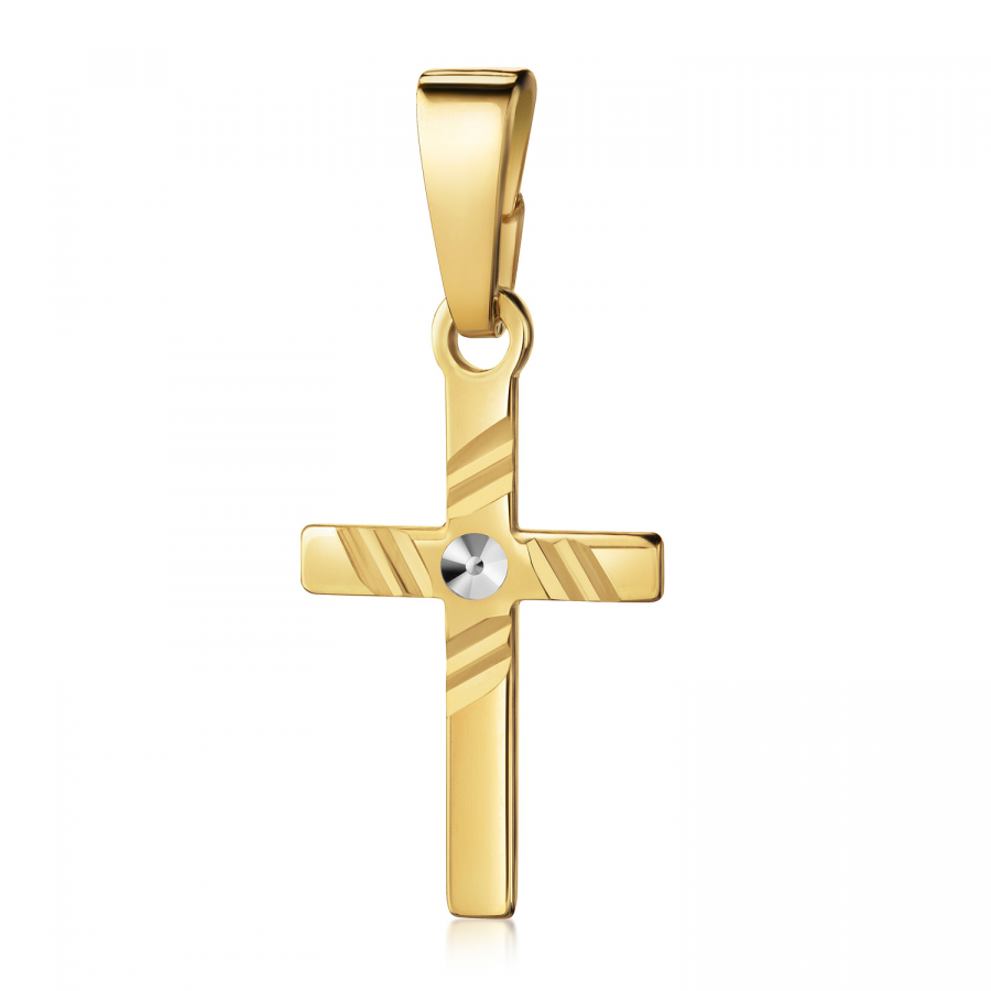 Anhänger Kreuz glanz/diamantiert 13mm Gold 333/000 teilrhodiniert